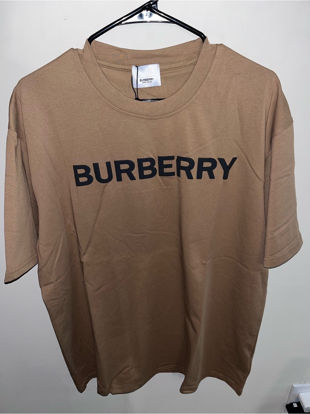 Burberry Tan Crewneck Logo T-Shirt with Black Print - Picture 2 of 6